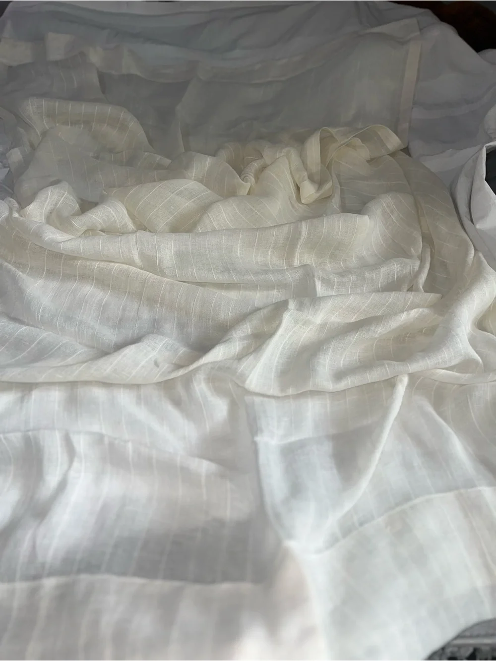 Pottery Barn Emery Ivory Linen Drape Set/ 2 Curtain Panels • 50” x 104” • NWOT